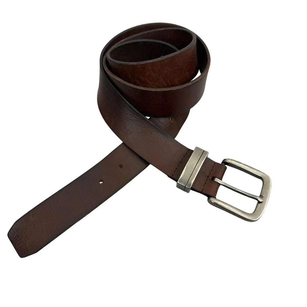 Malibu Cowboy Belt Mens Brown Distressed Leather Silver Tone Buckle